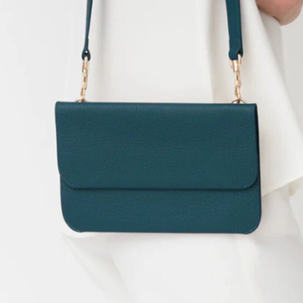 Cuyana System Flap Bag in Deep Ocean Pebbled Leather